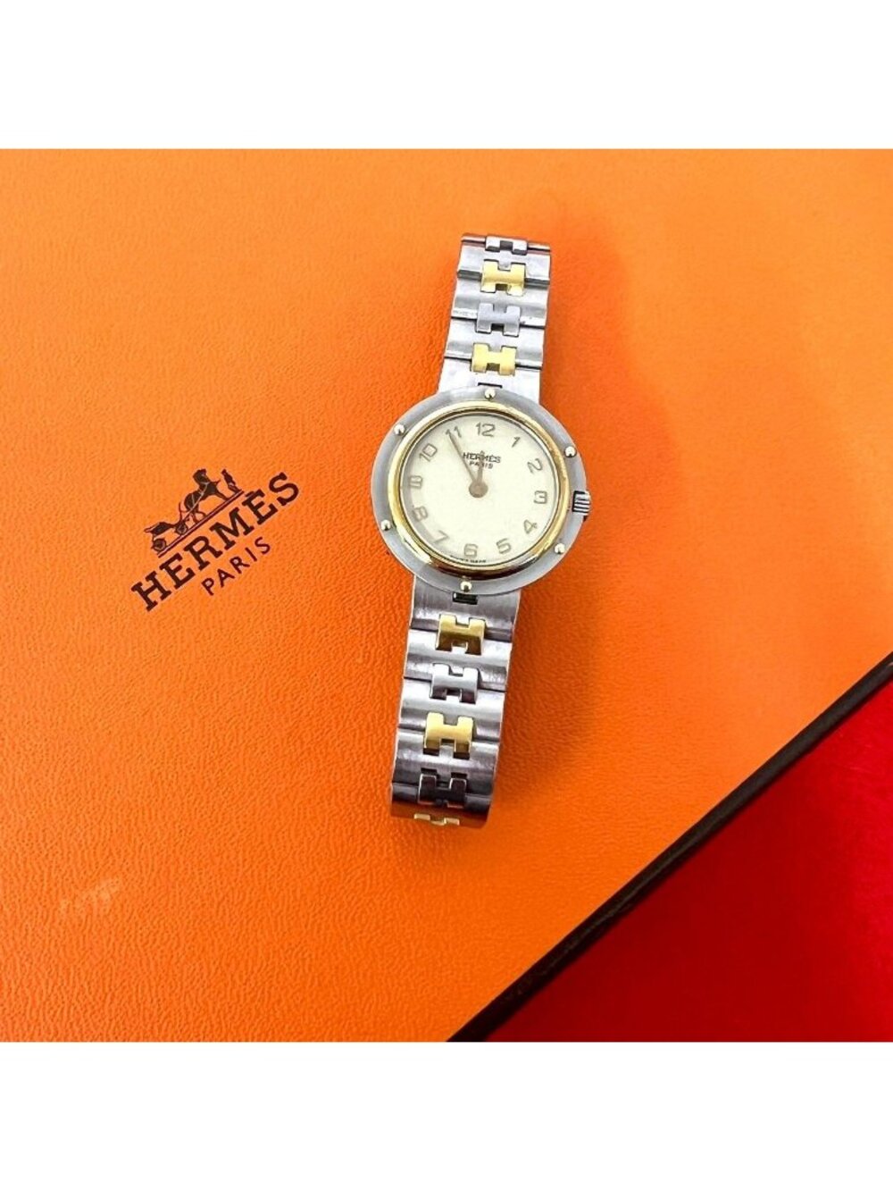 Hermes Vintage Clipper Stainless Steel Quartz Watch Silver Gold - Picture 1 of 10